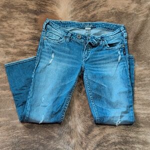 Silver Jeans Women's Distressed Blue Skinny Capris Jeans